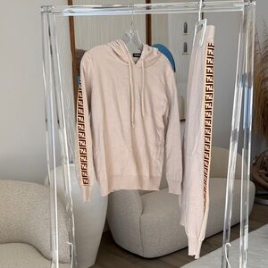 F logo Cream Hoodie and Joggers with pockets Logo Stripes